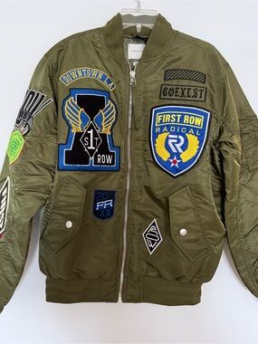 First Row Radical Olive Green Patch Bomber Jacket